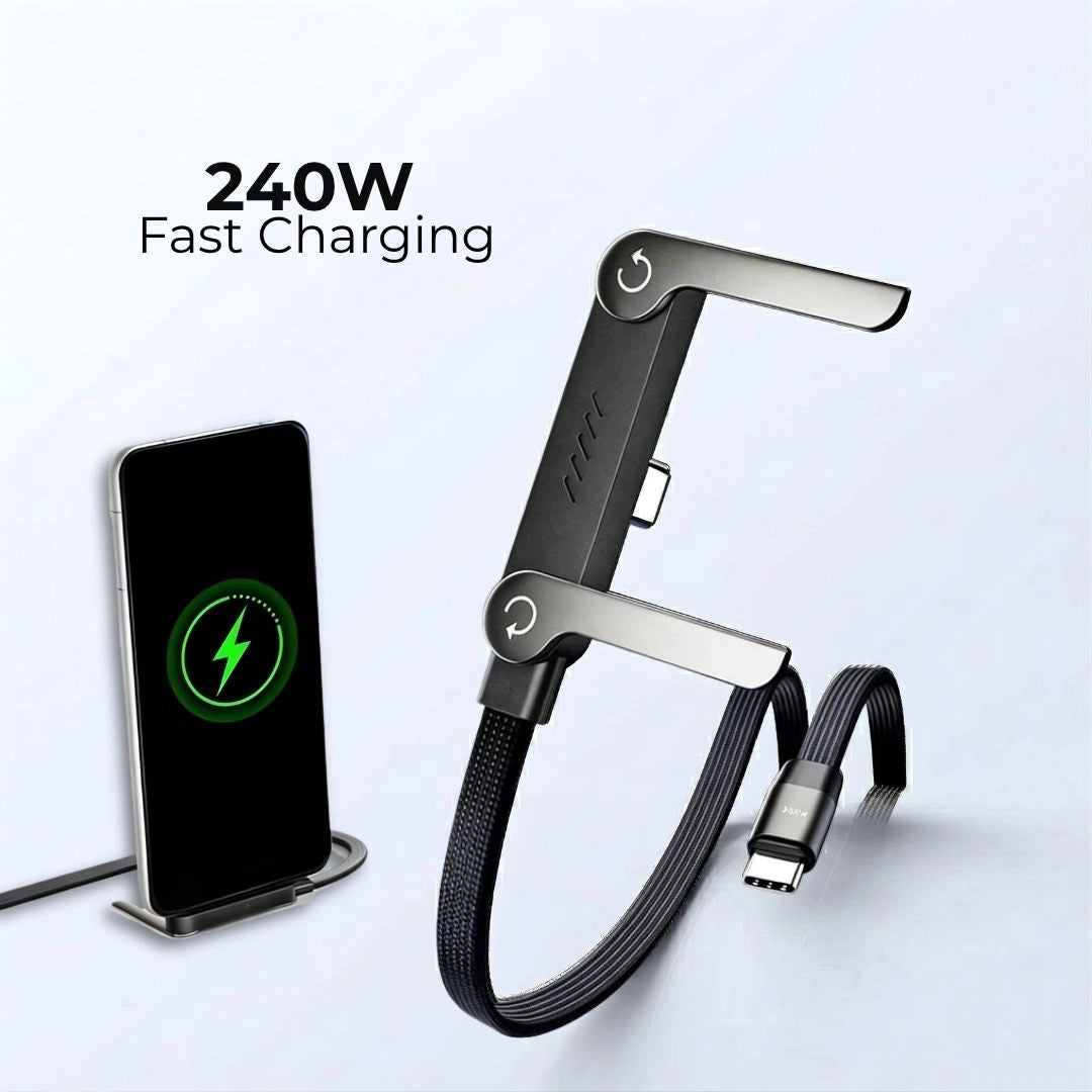 240W Super Fast Charging Flat Nylon Stand Cable With Adjustable Wings