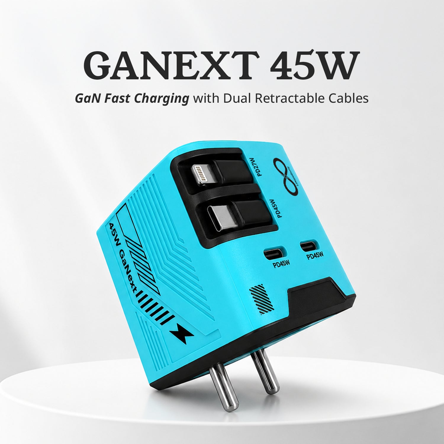 Loopoburq GaNext 45W Fast Charger with Dual Retractable Cables & Dual Ports