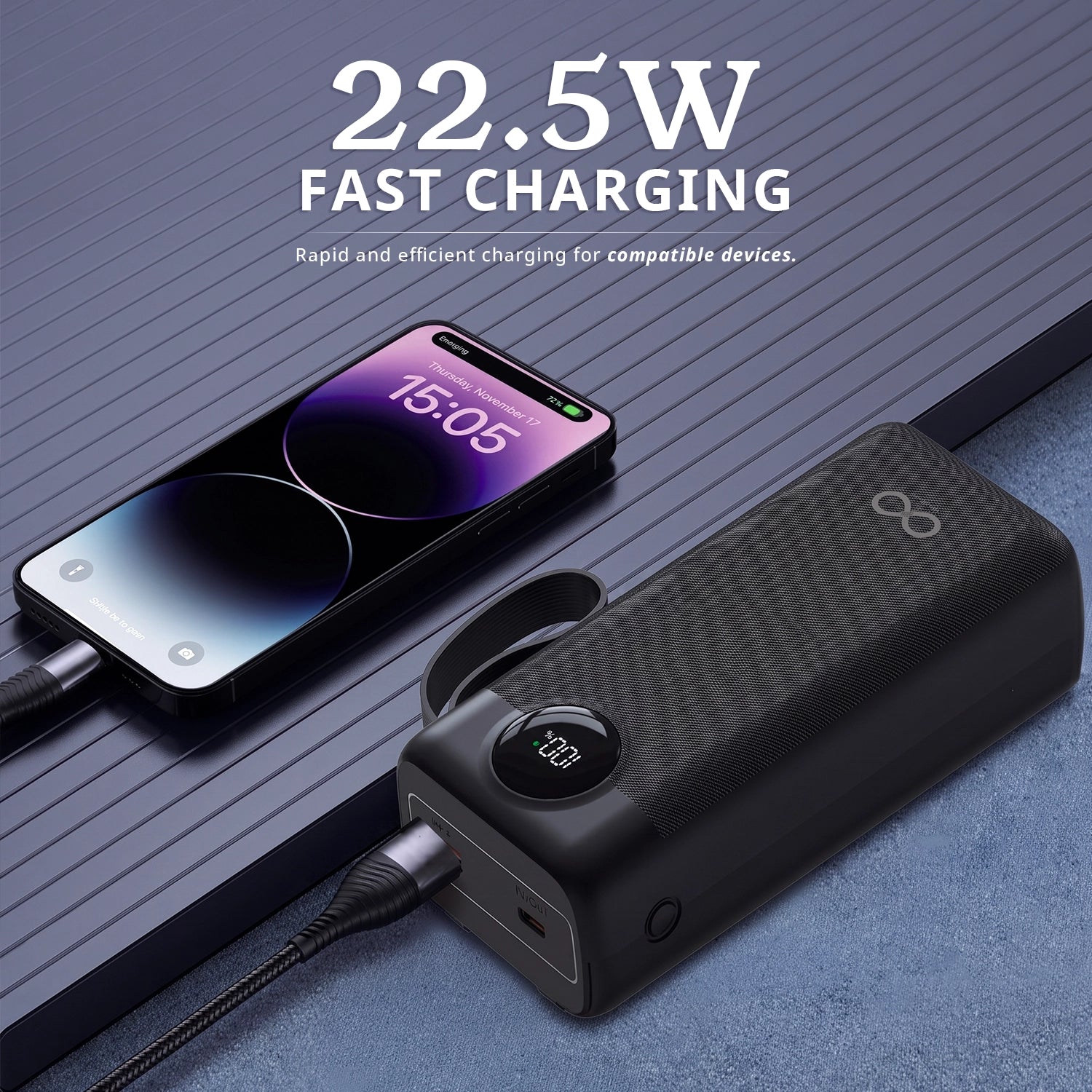 Loopoburq Tank30 - 30000mAh 22.5W Fast Charging Powerbank With Built In Cables