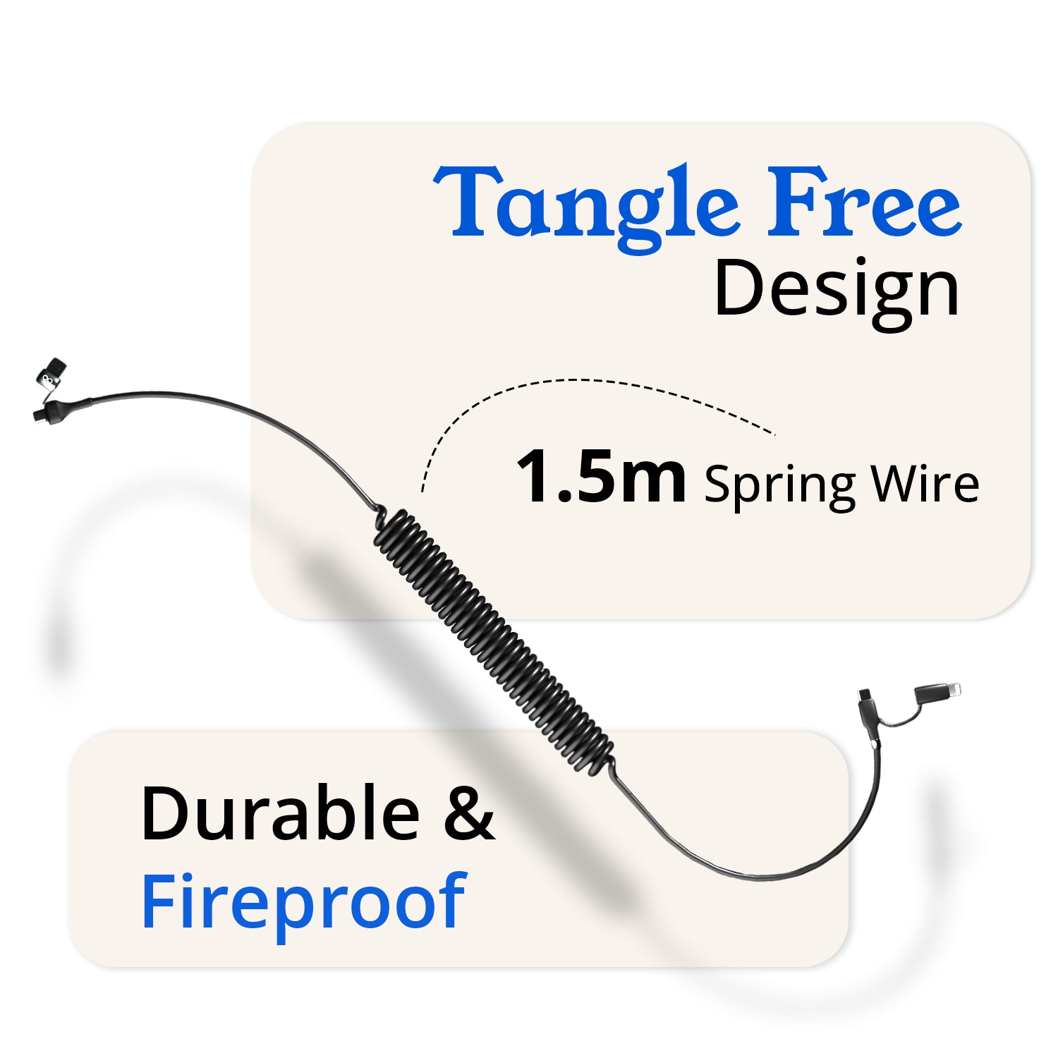 130W 4-in-1 Silicon Spring Wire Fast Charging Cable (Fireproof)