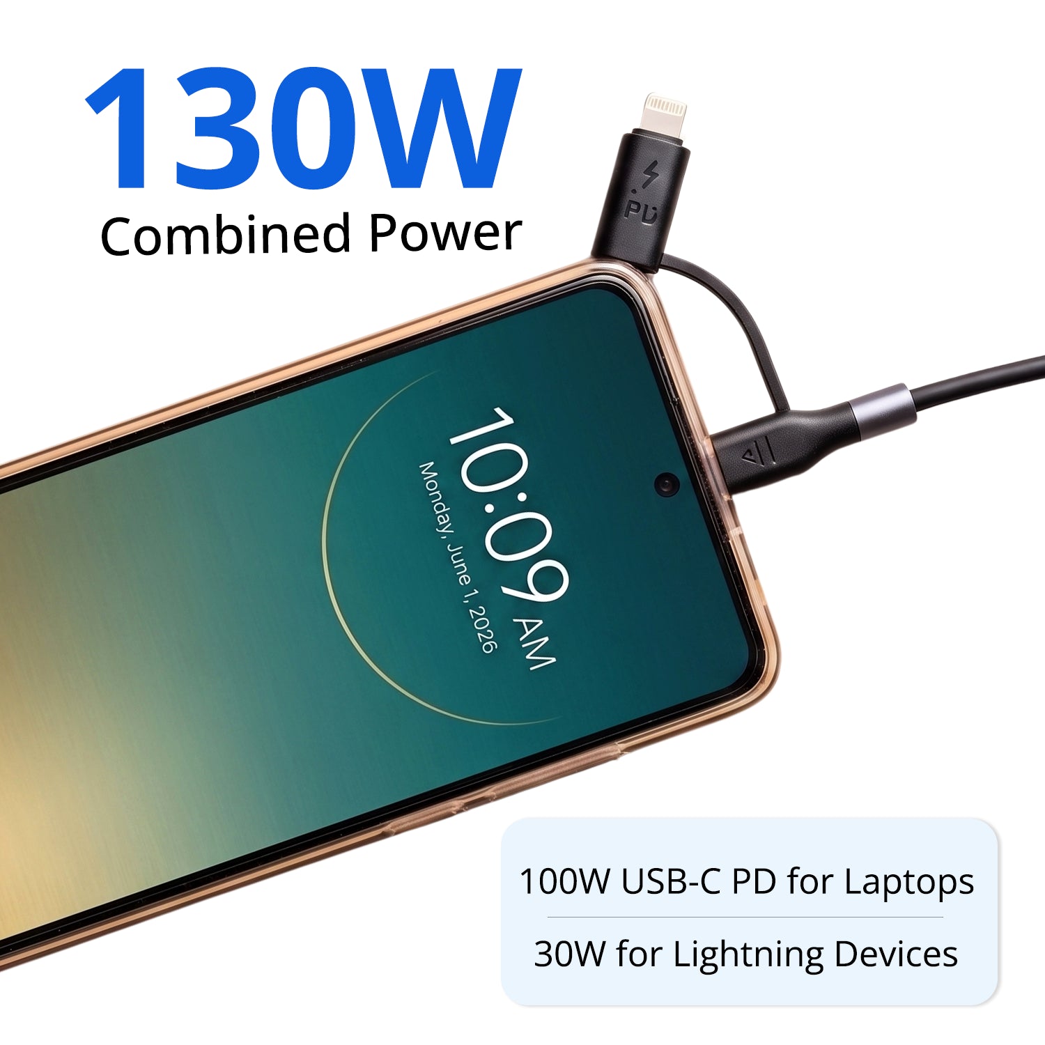 130W 4-in-1 Silicon Spring Wire Fast Charging Cable (Fireproof)