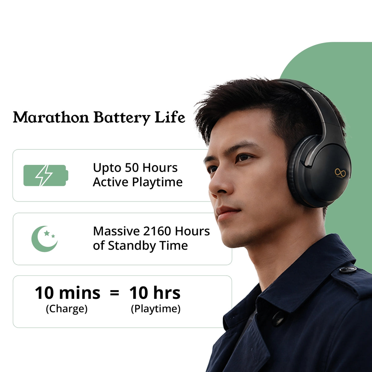 Hybrid 1 Wireless Headphones With 2160 Hours Playtime & ENC