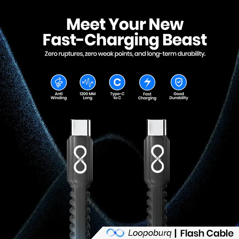 PD 100W Type C to Type C Nylon Braided Fast Charging Cable With tested 30000 bends
