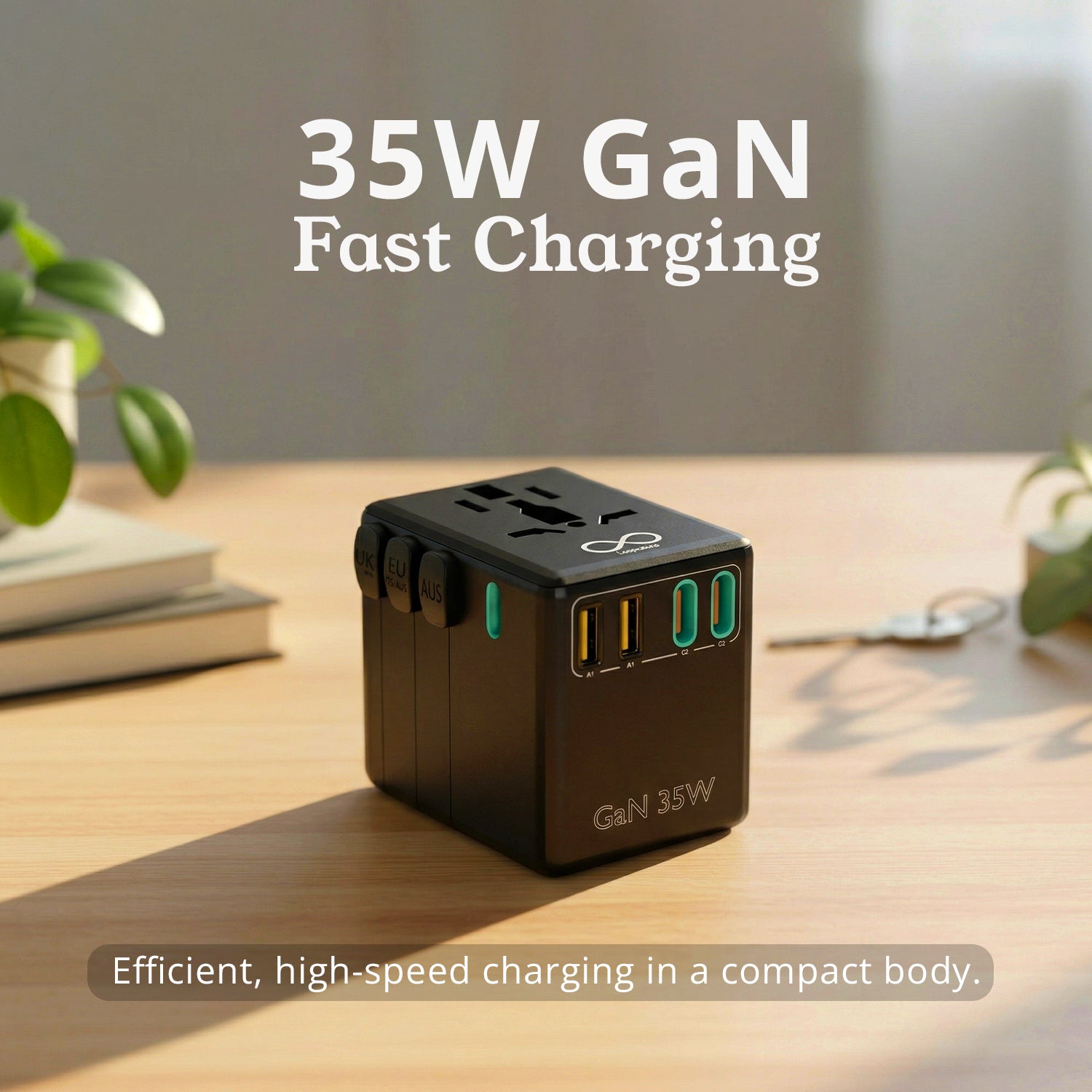 35W GaN Fast Charging Universal Travel Adapter With Laptop Charging Compatibility