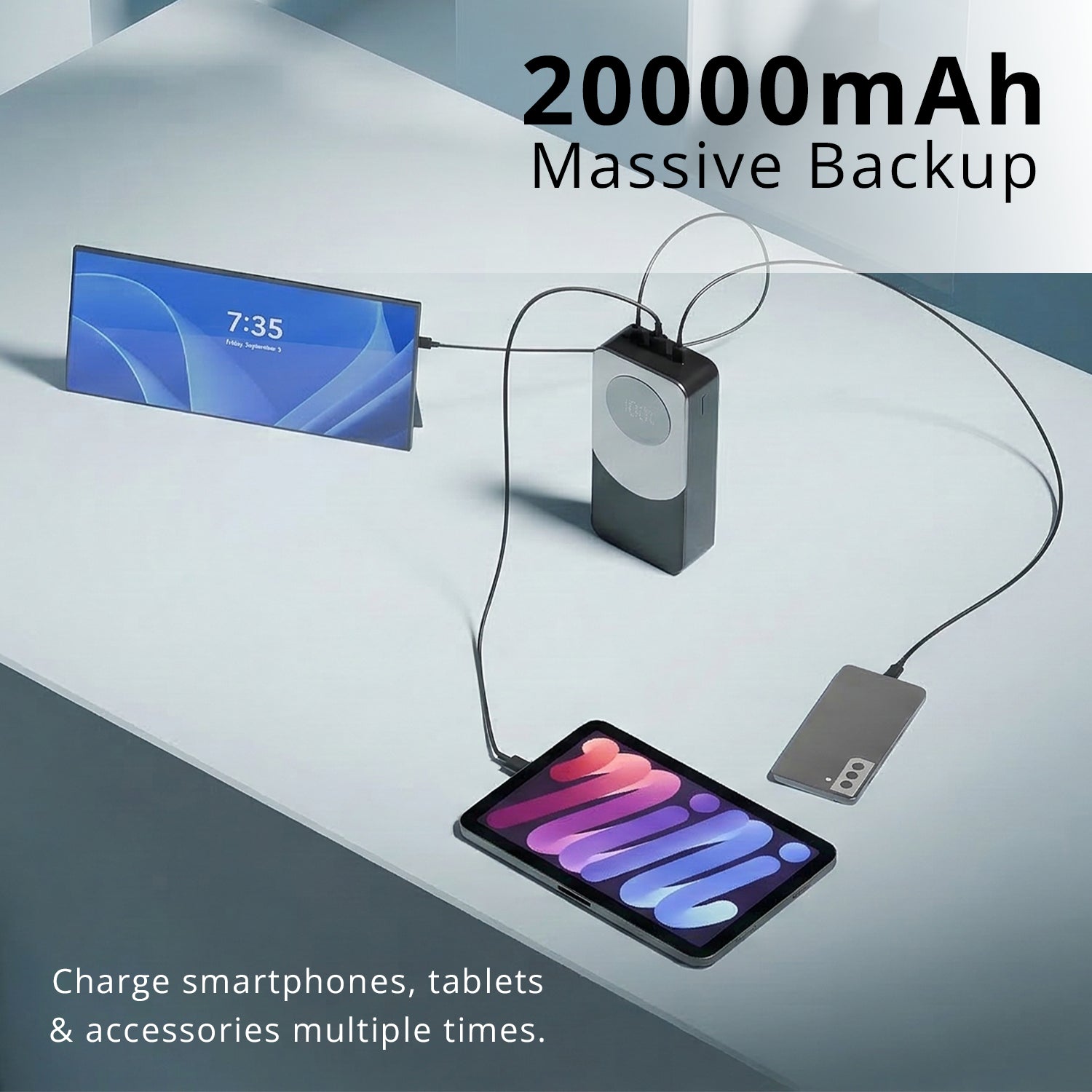 20000mah 22.5W Fast Charging Powerbank With Type-C & Lightning Cables with 3Ports
