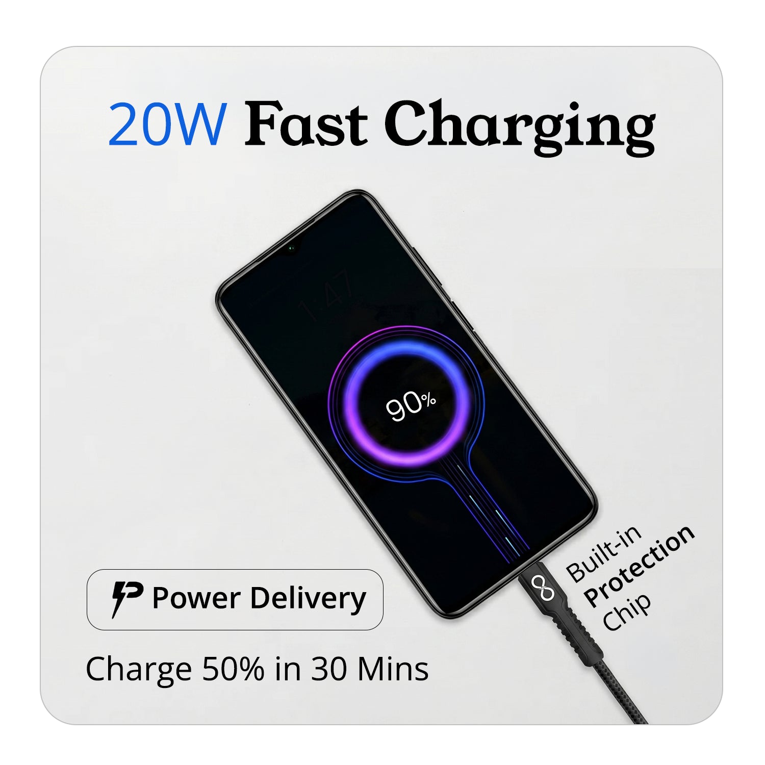 PD 20W Type-C to Lightning Nylon Braided Fast Charging Cable with tested 30000 bends