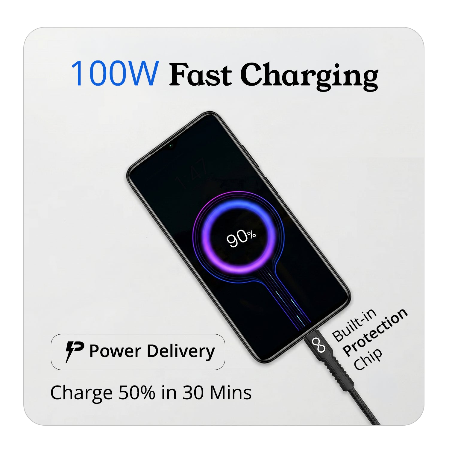 PD 100W Type C to Type C Nylon Braided Fast Charging Cable With tested 30000 bends