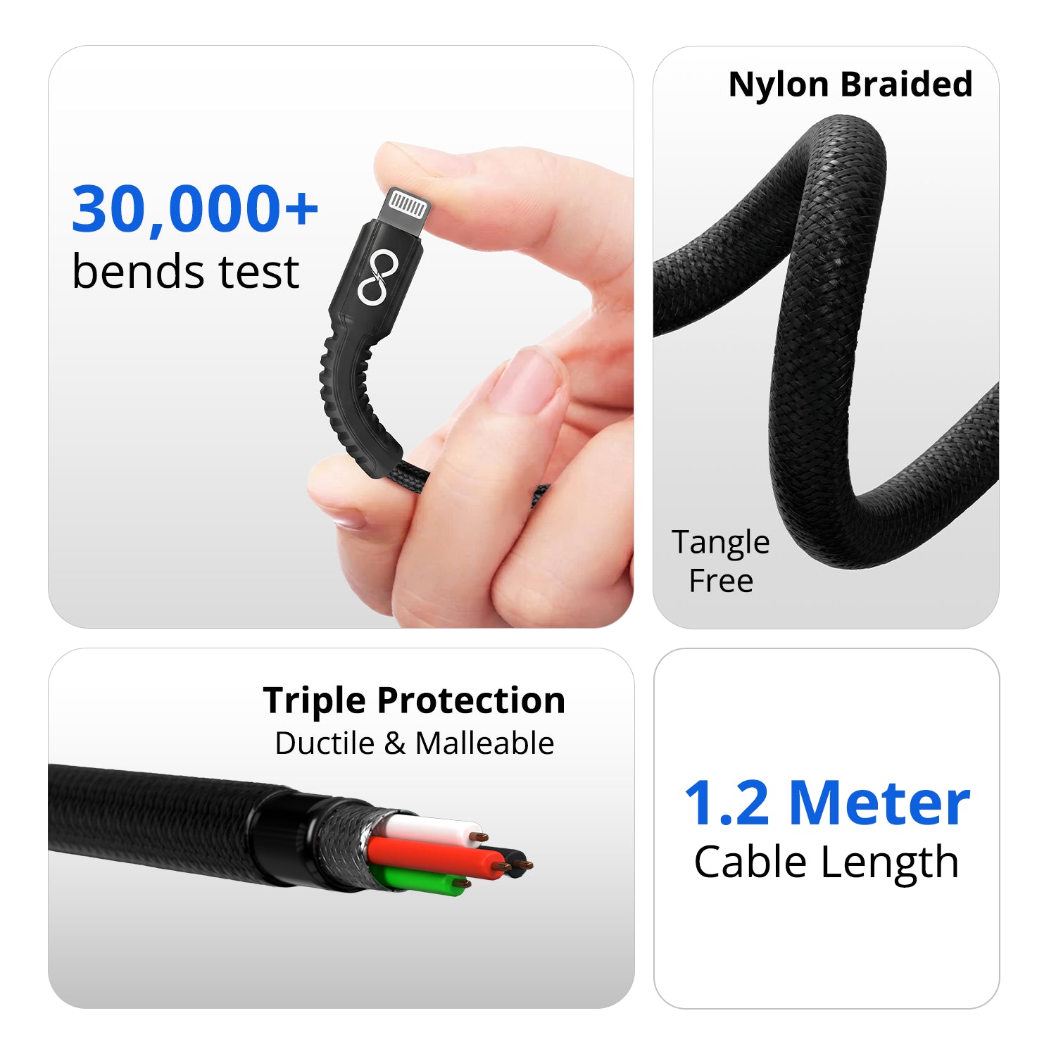 PD 20W Type-C to Lightning Nylon Braided Fast Charging Cable with tested 30000 bends