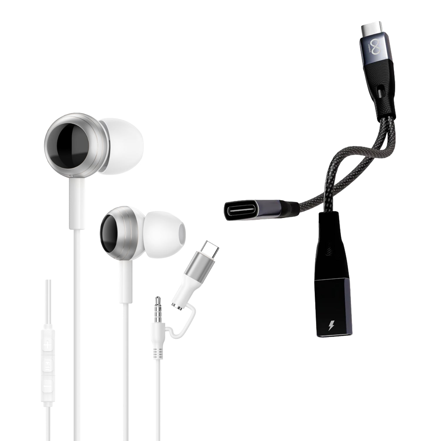 Ultimate Audio & Power Combo: DuoBeats 2-in-1 Earphones + 60W 2-in-1 Connector
