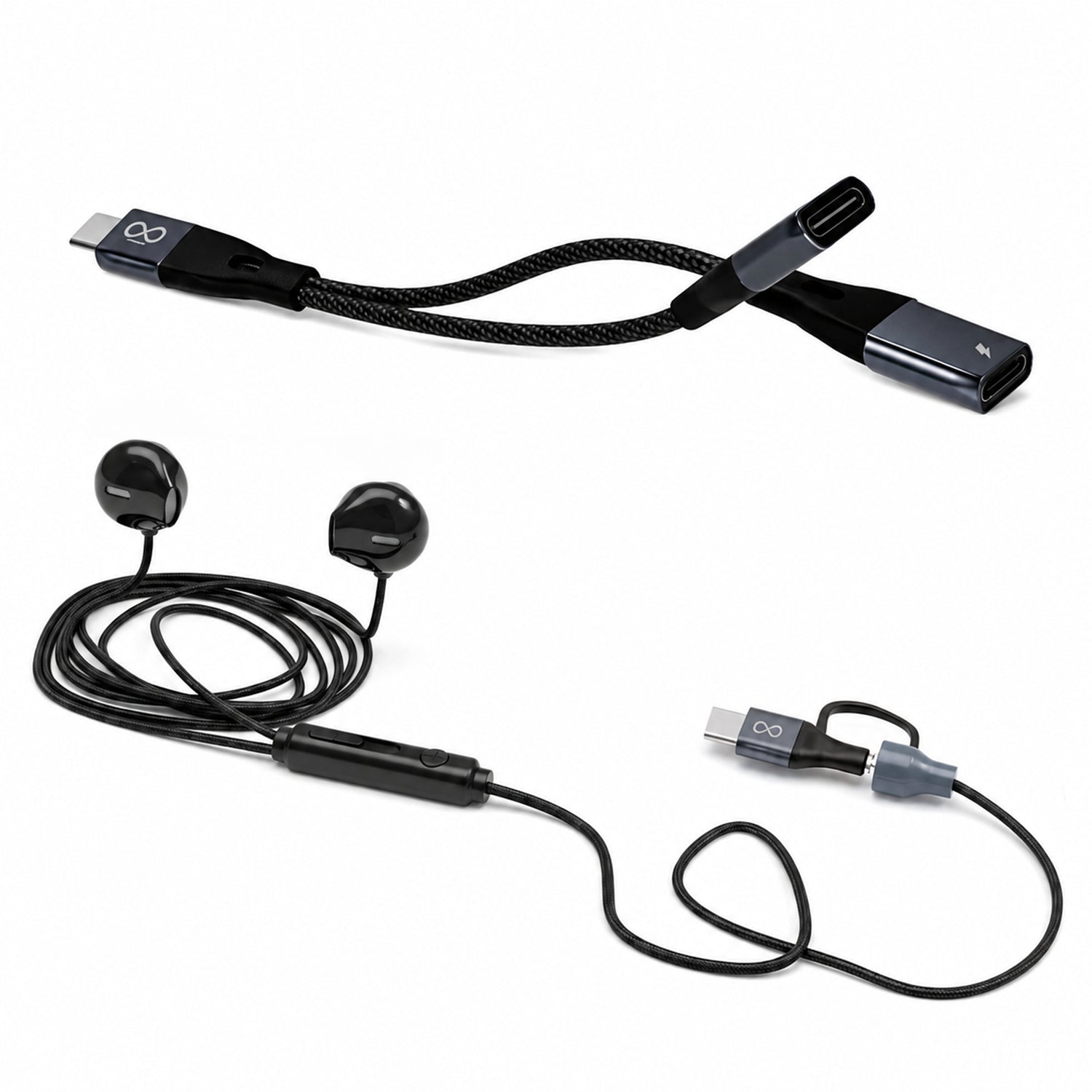 Ultimate Audio & Power Combo: 2-in-1 Metallic Earphones + 60W Audio & Charge Adapter