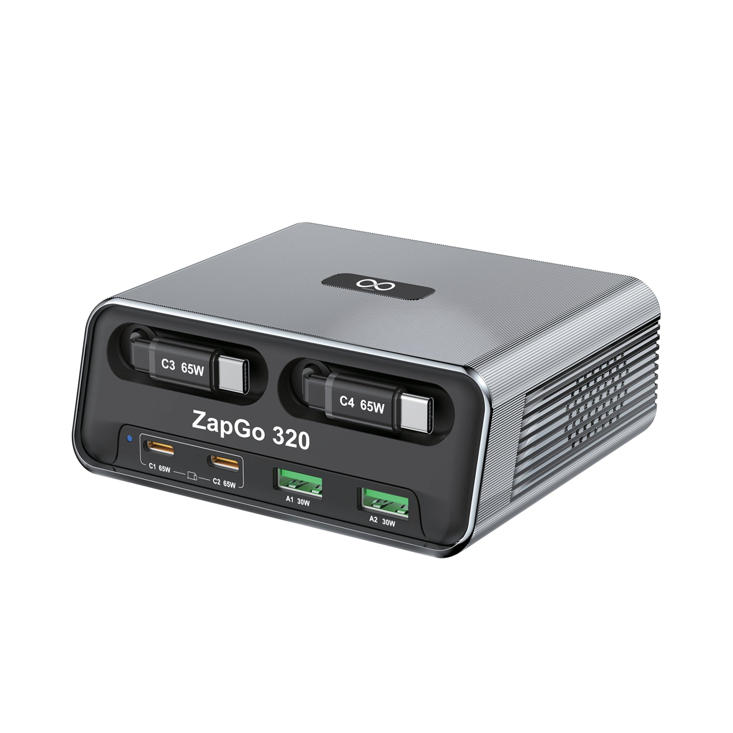 ZapGo 320- Combined Output Of 320W Supports All Fast Charging Protocols With Two Retractable Cables
