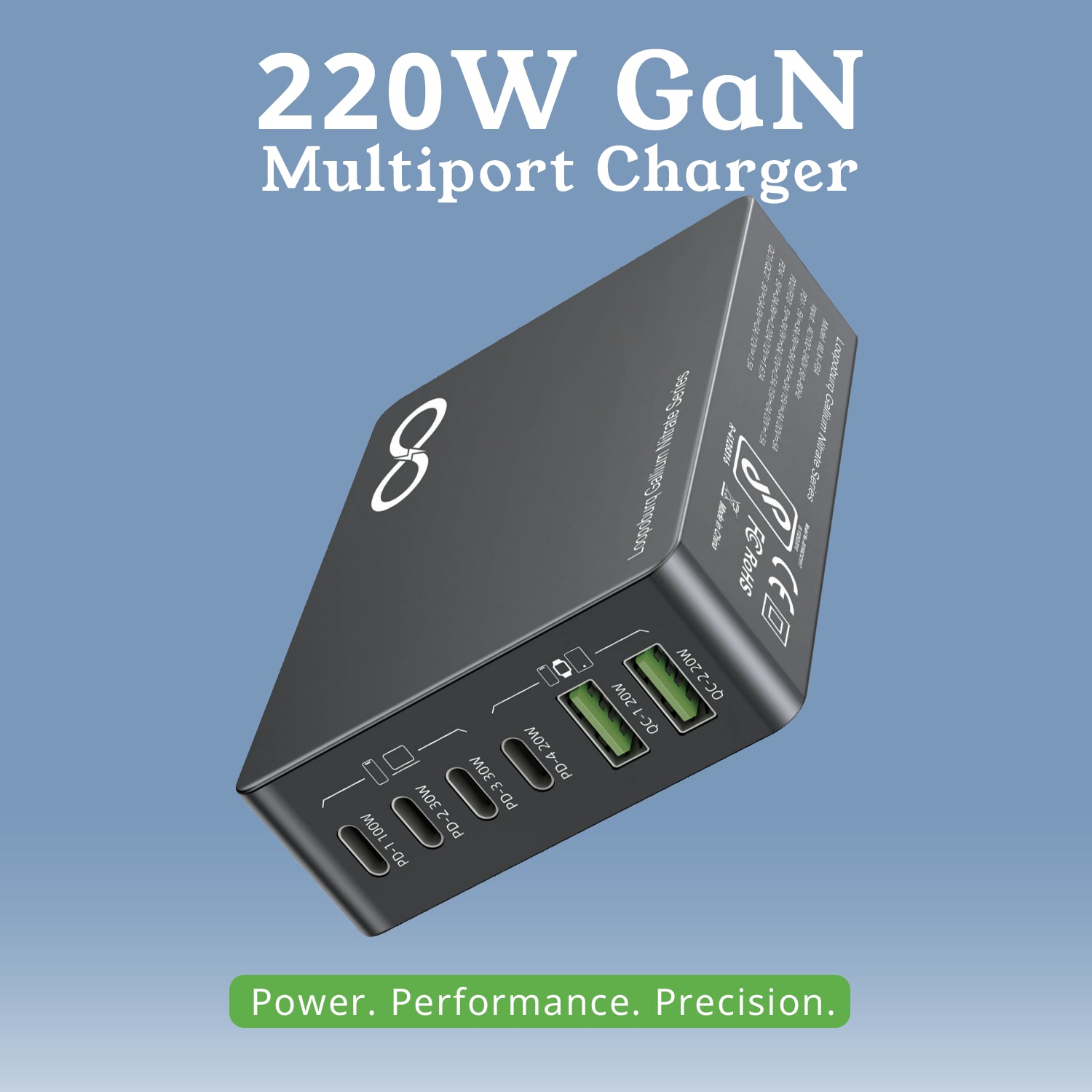 220W GaN Multiport With 1.5M Cable 7 Pd & Usb Ports For Laptop Charging Compatibility