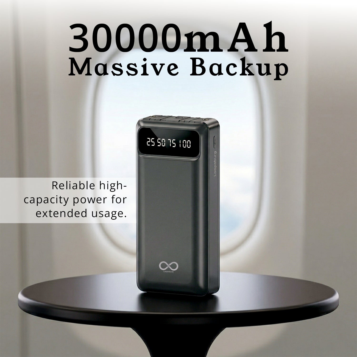 30000mah Powerbank With 4 Built In Cables Pop Stand & Dual Flash Light