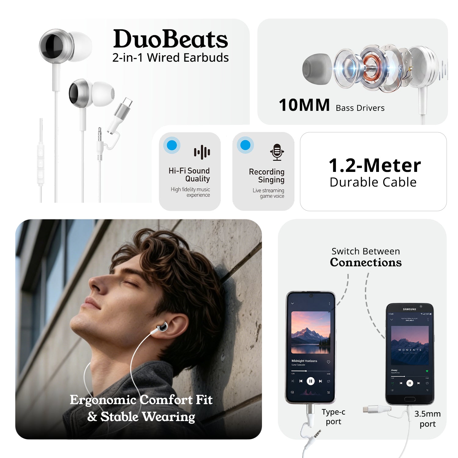 Ultimate Audio & Power Combo: DuoBeats 2-in-1 Earphones + 60W 2-in-1 Connector