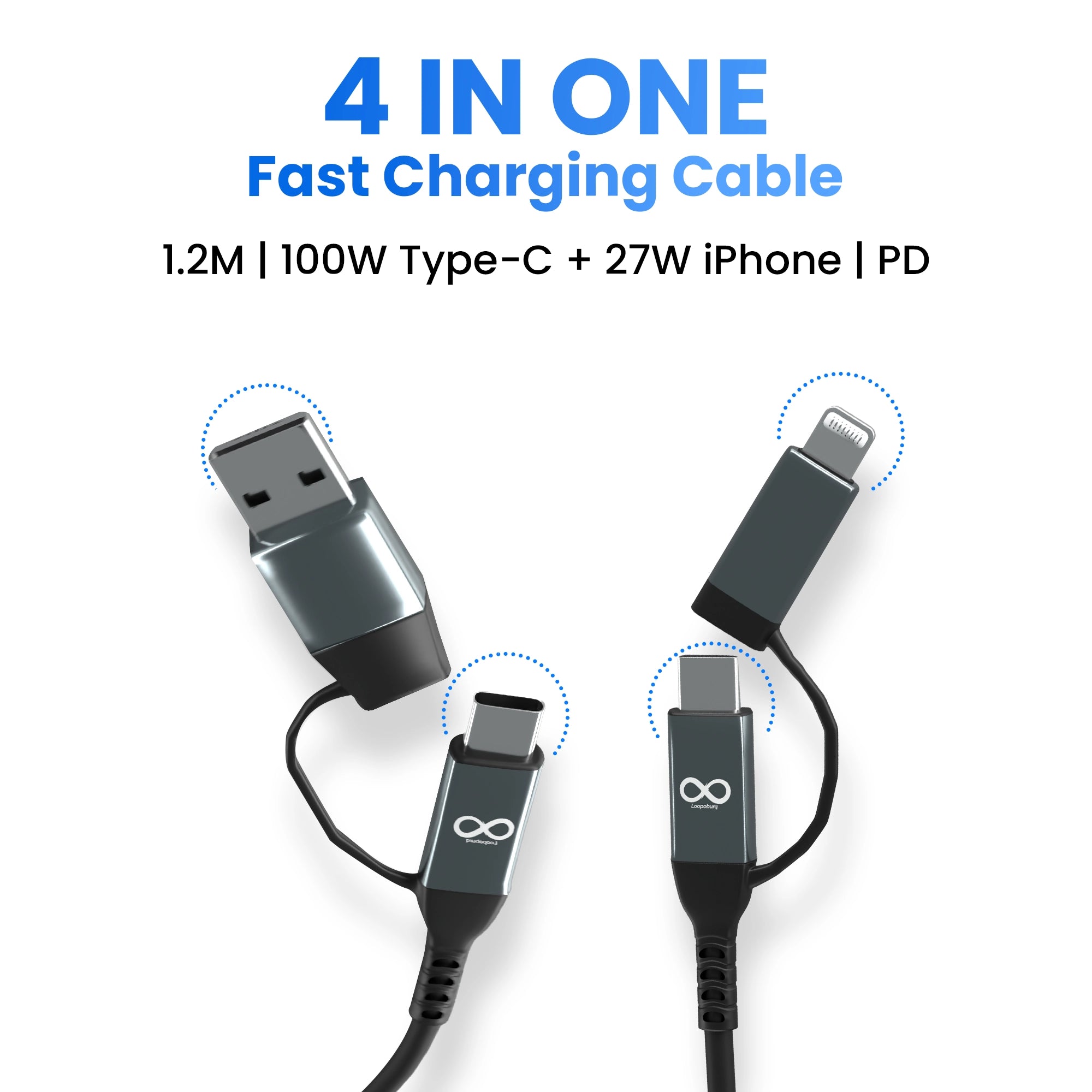 100W 4-in-1 Nylon Braided Fast Charging Cable