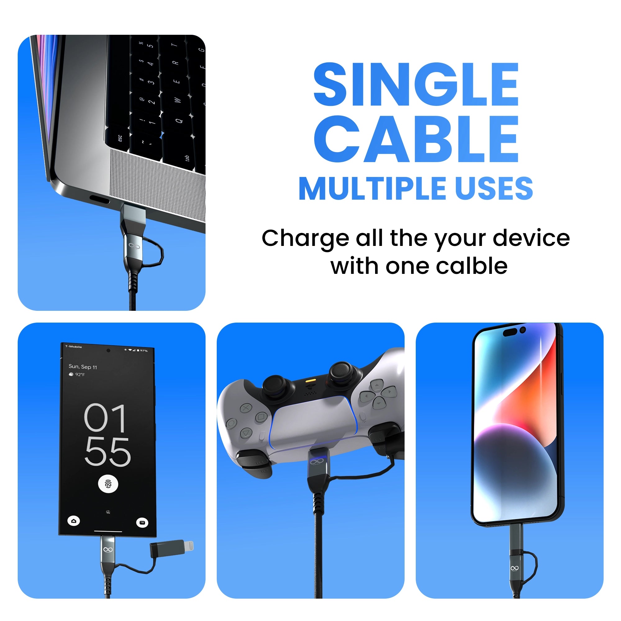 100W 4-in-1 Nylon Braided Fast Charging Cable