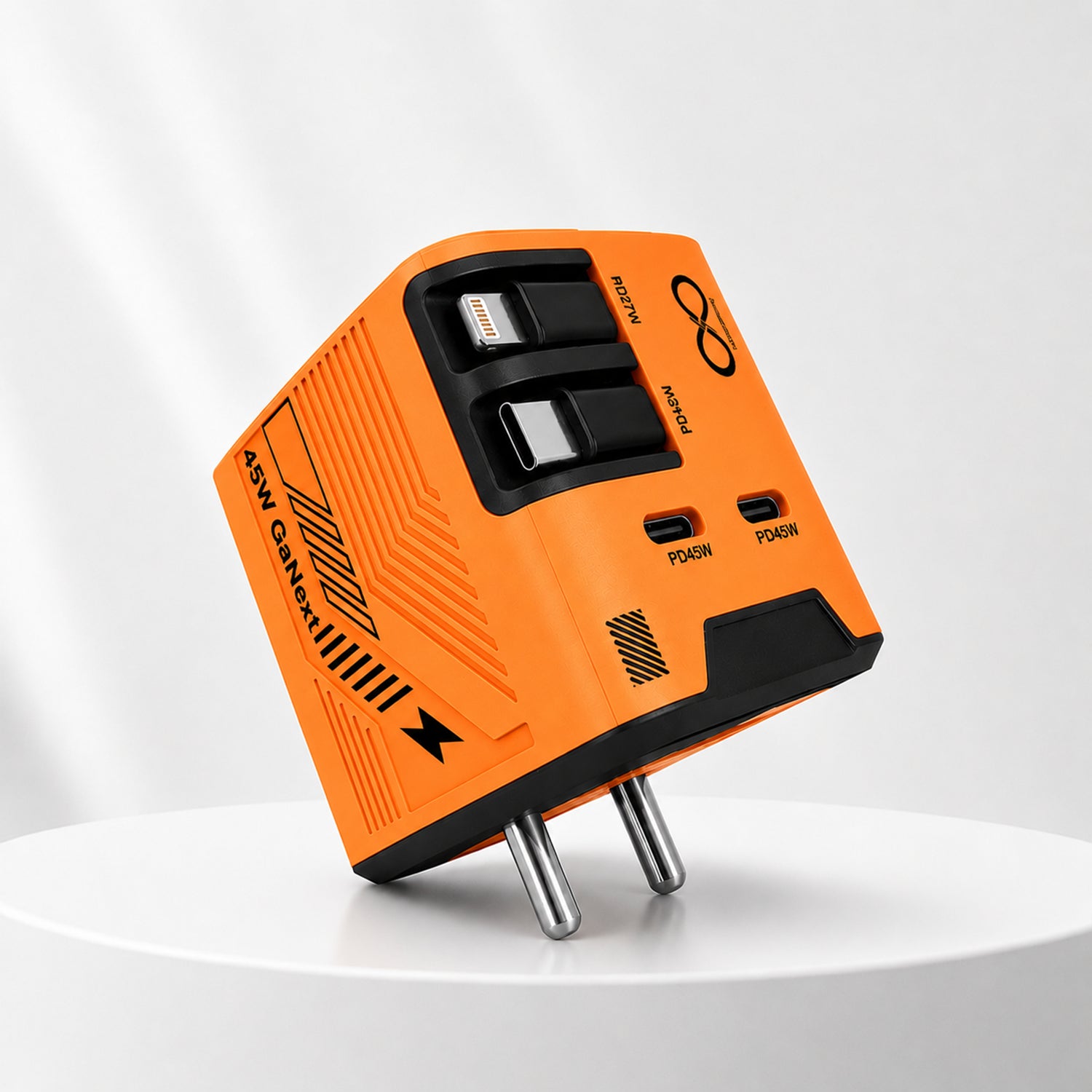 Loopoburq GaNext 45W Fast Charger with Dual Retractable Cables & Dual  Ports
