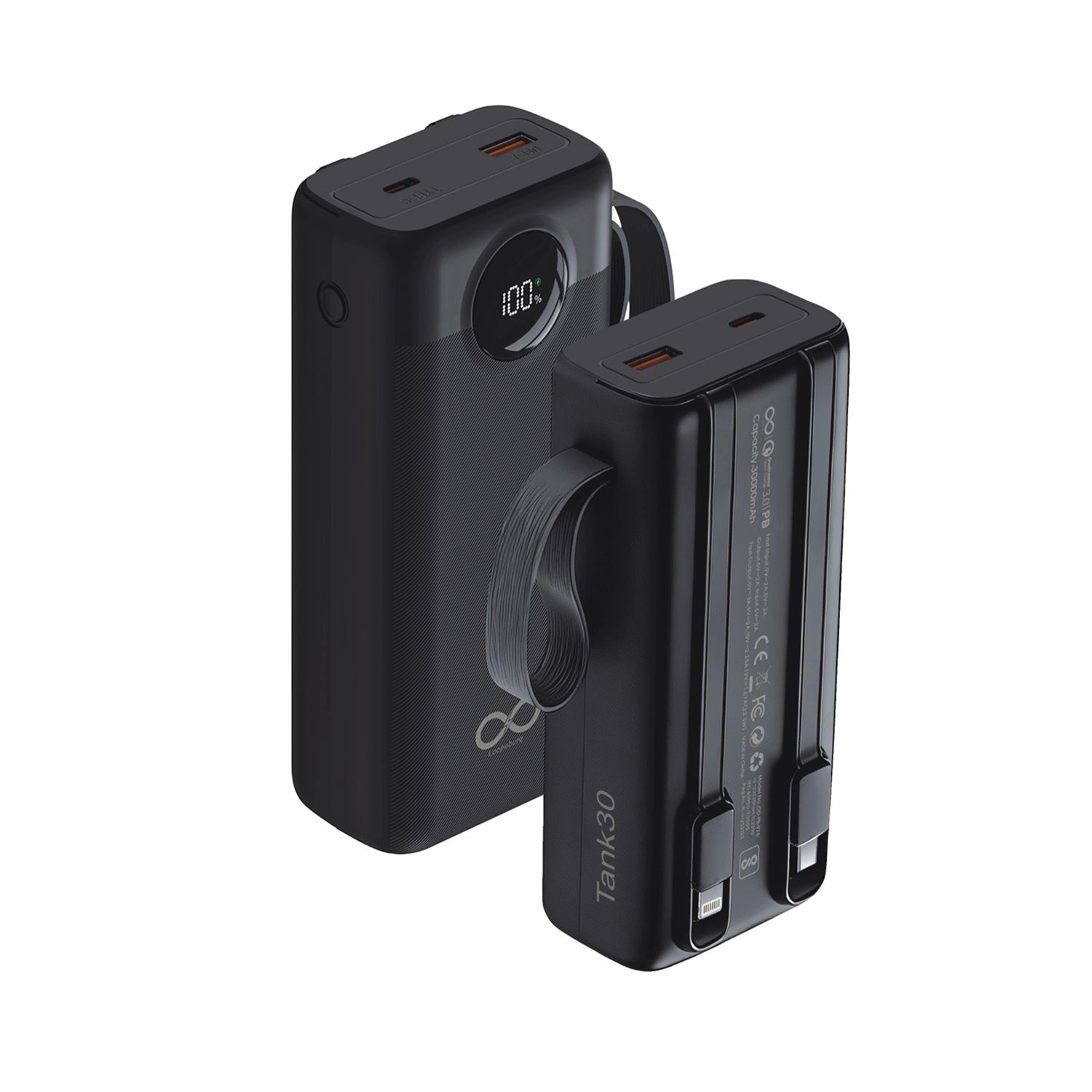 Loopoburq Tank30 - 30000mAh 22.5W Fast Charging Powerbank With Built In Cables