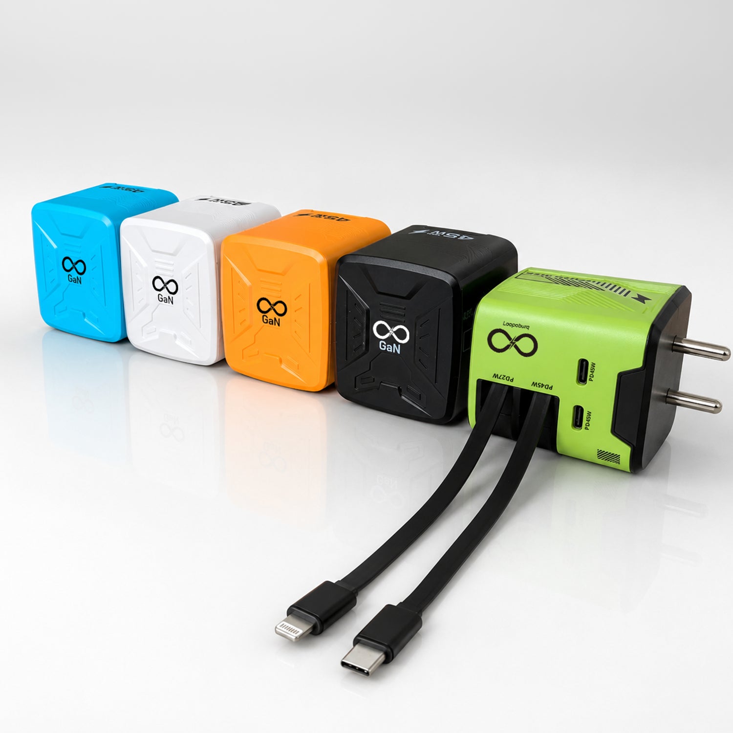 Loopoburq GaNext 45W Fast Charger with Dual Retractable Cables & Dual  Ports