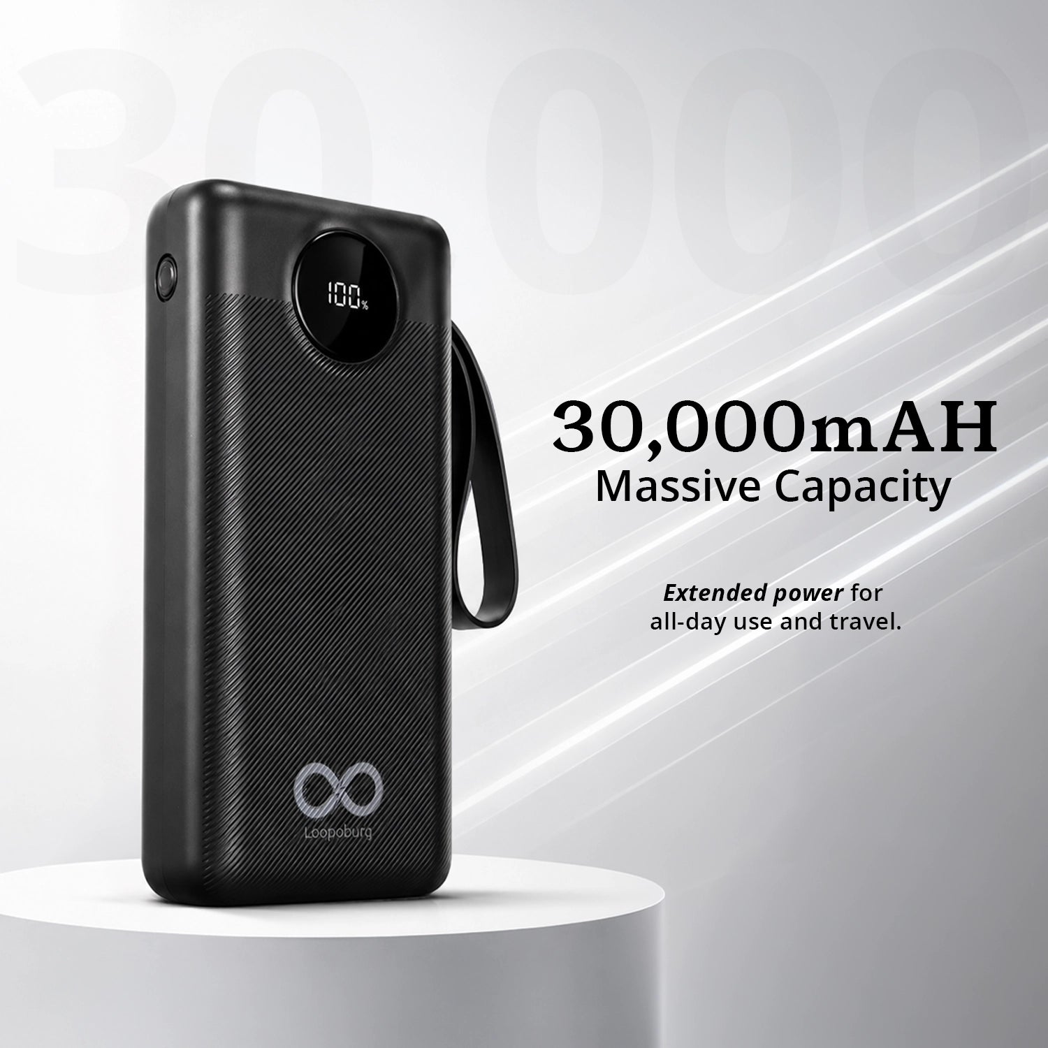 Loopoburq Tank30 - 30000mAh 22.5W Fast Charging Powerbank With Built In Cables