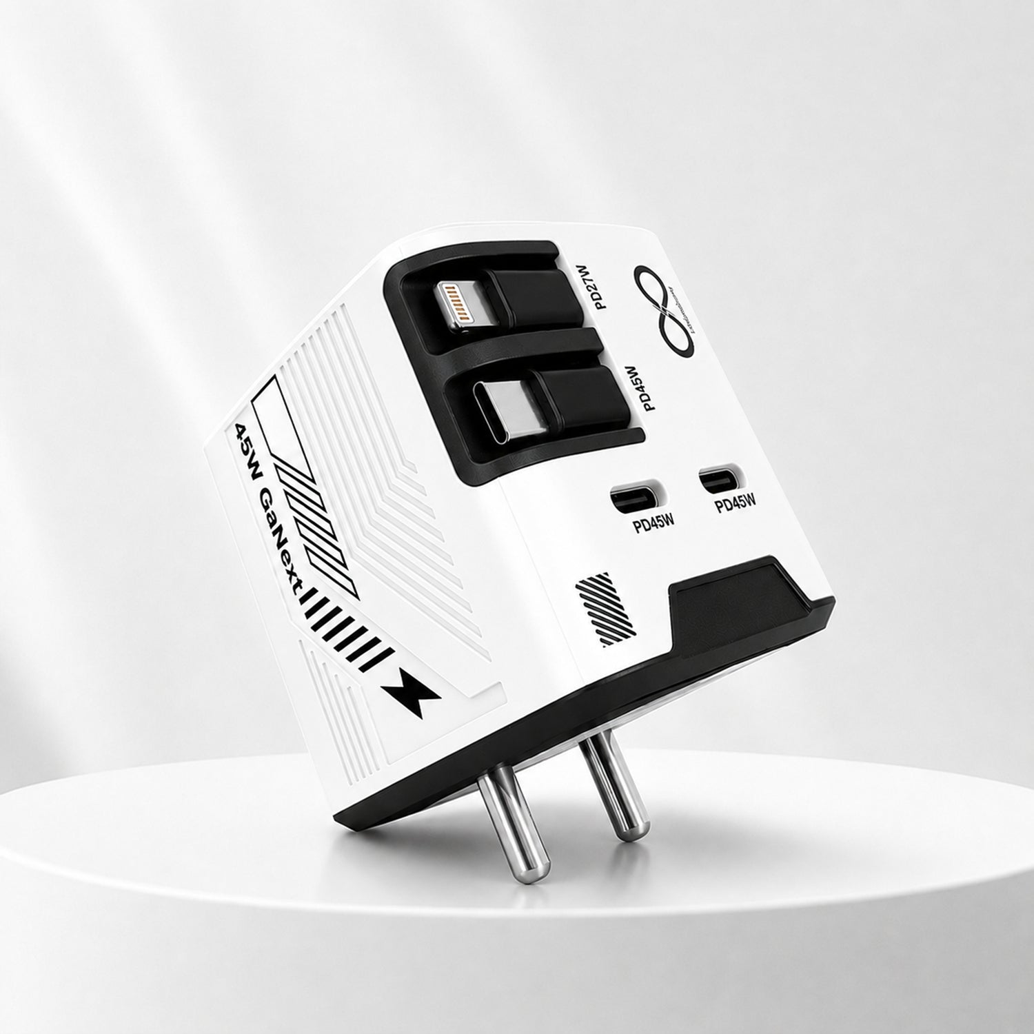 Loopoburq GaNext 45W Fast Charger with Dual Retractable Cables & Dual  Ports