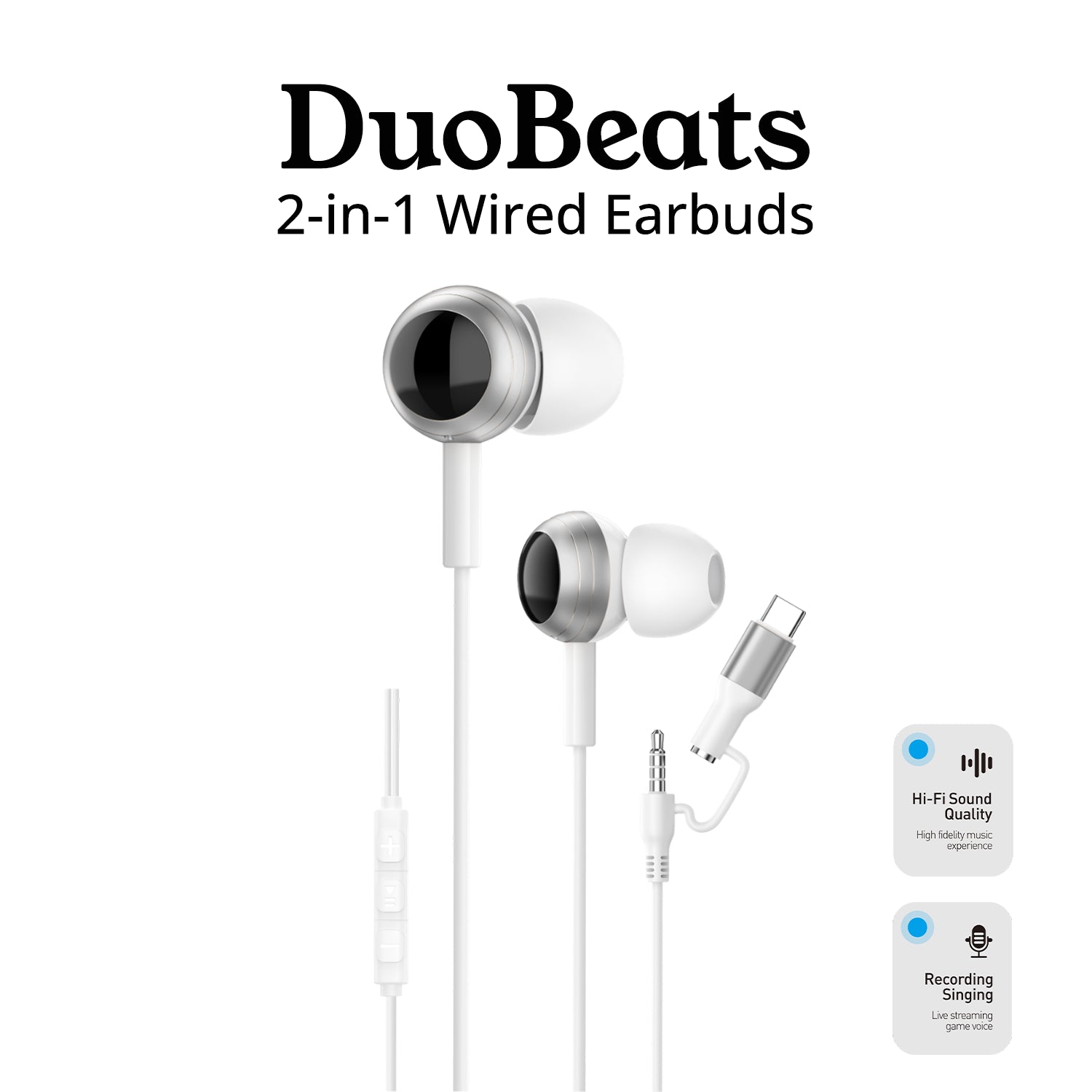 DuoBeats 2in1 Earphones With TypeC & 3.5MM Compatibility