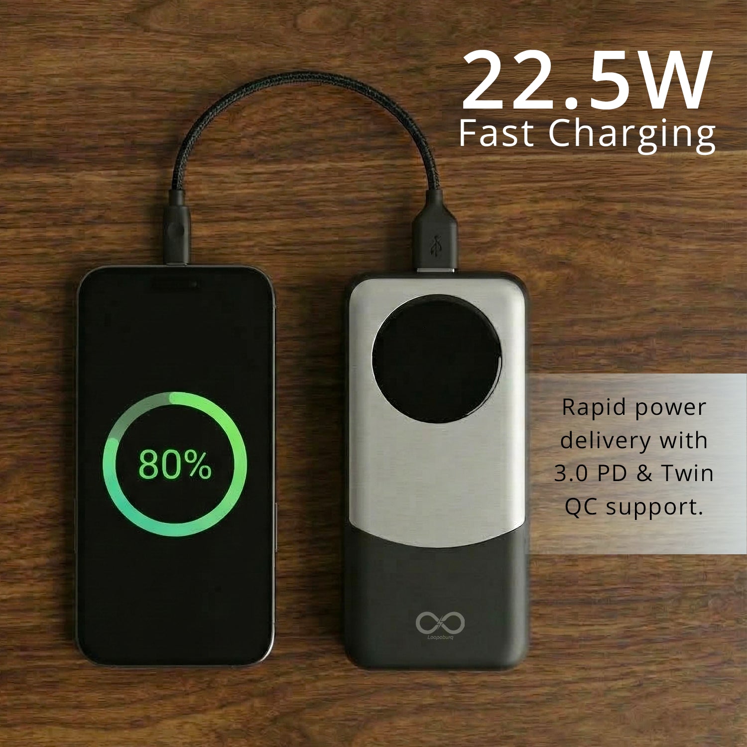 20000mah 22.5W Fast Charging Powerbank With Type-C & Lightning Cables with 3Ports