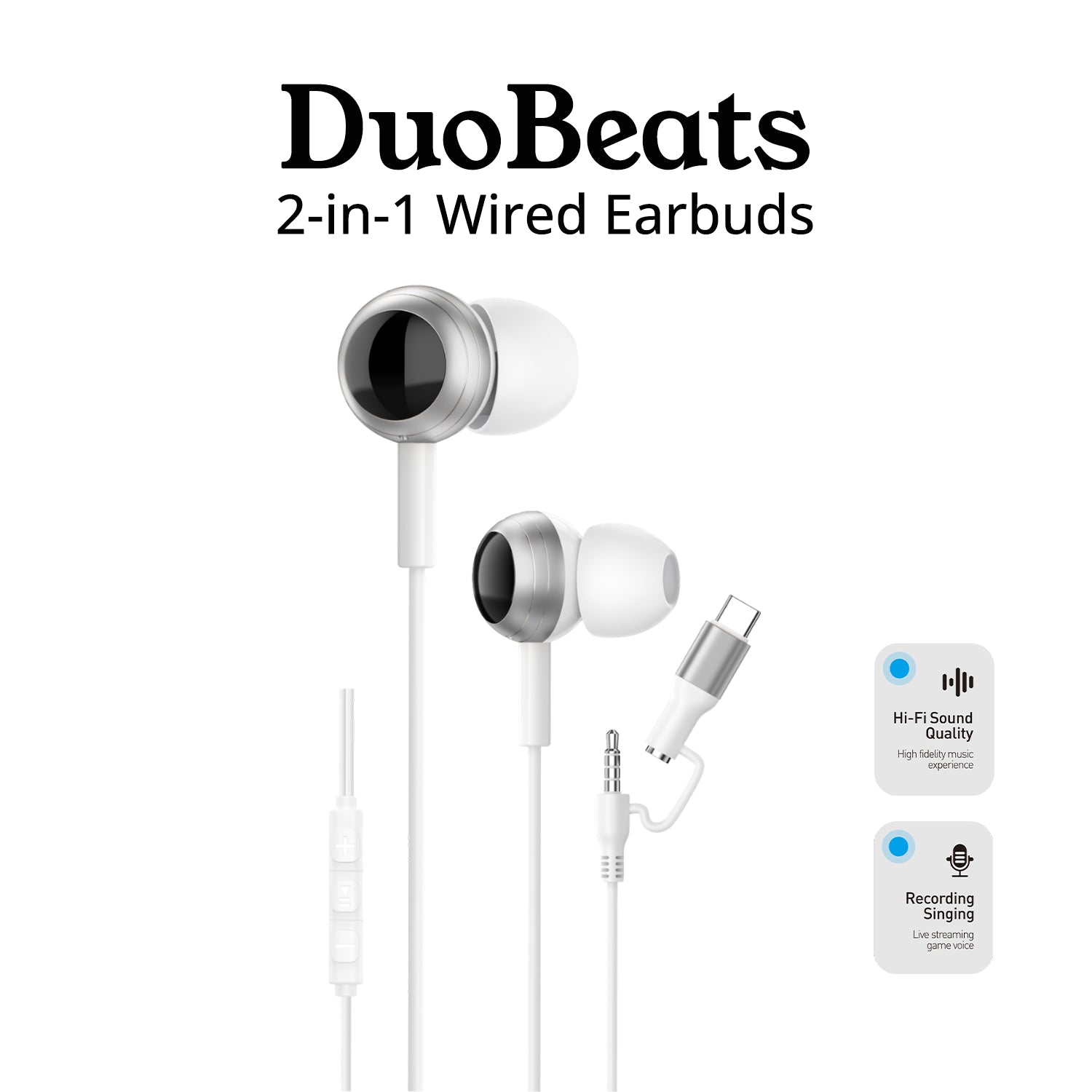 DuoBeats 2in1 Earphones With Type-C & 3.5mm Compatibility