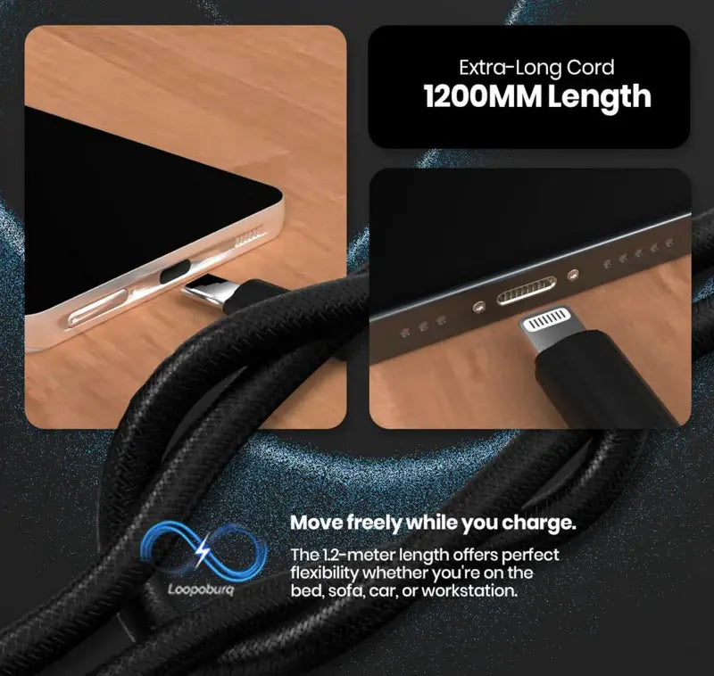 PD 20W Type-C to Lightning Nylon Braided Fast Charging Cable with tested 30000 bends