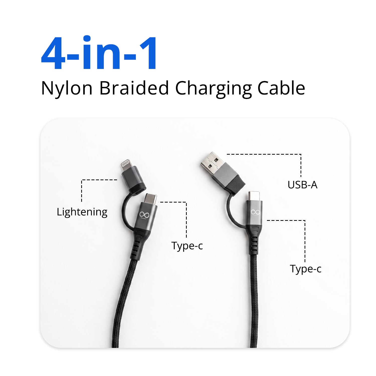 100W 4-in-1 Nylon Braided Fast Charging Cable