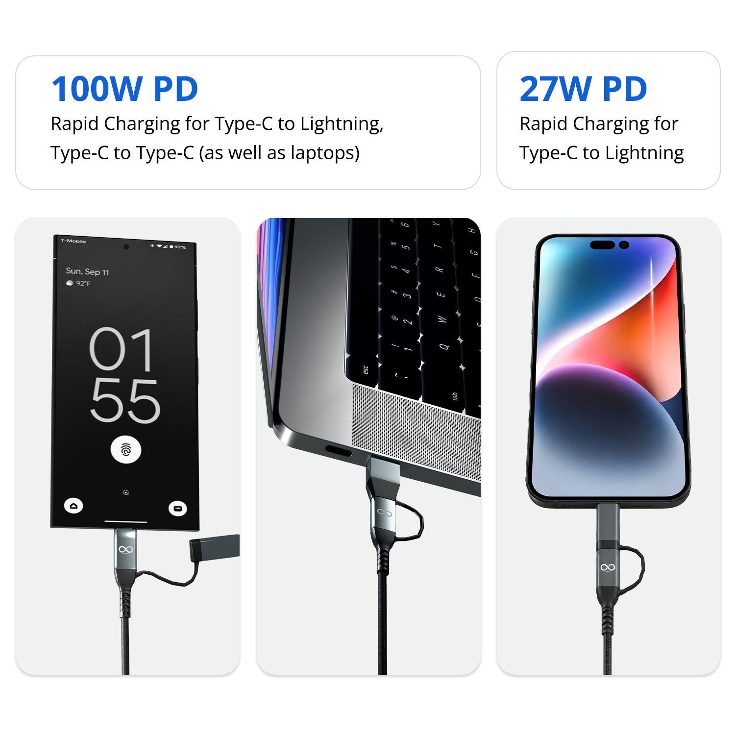 100W 4-in-1 Nylon Braided Fast Charging Cable