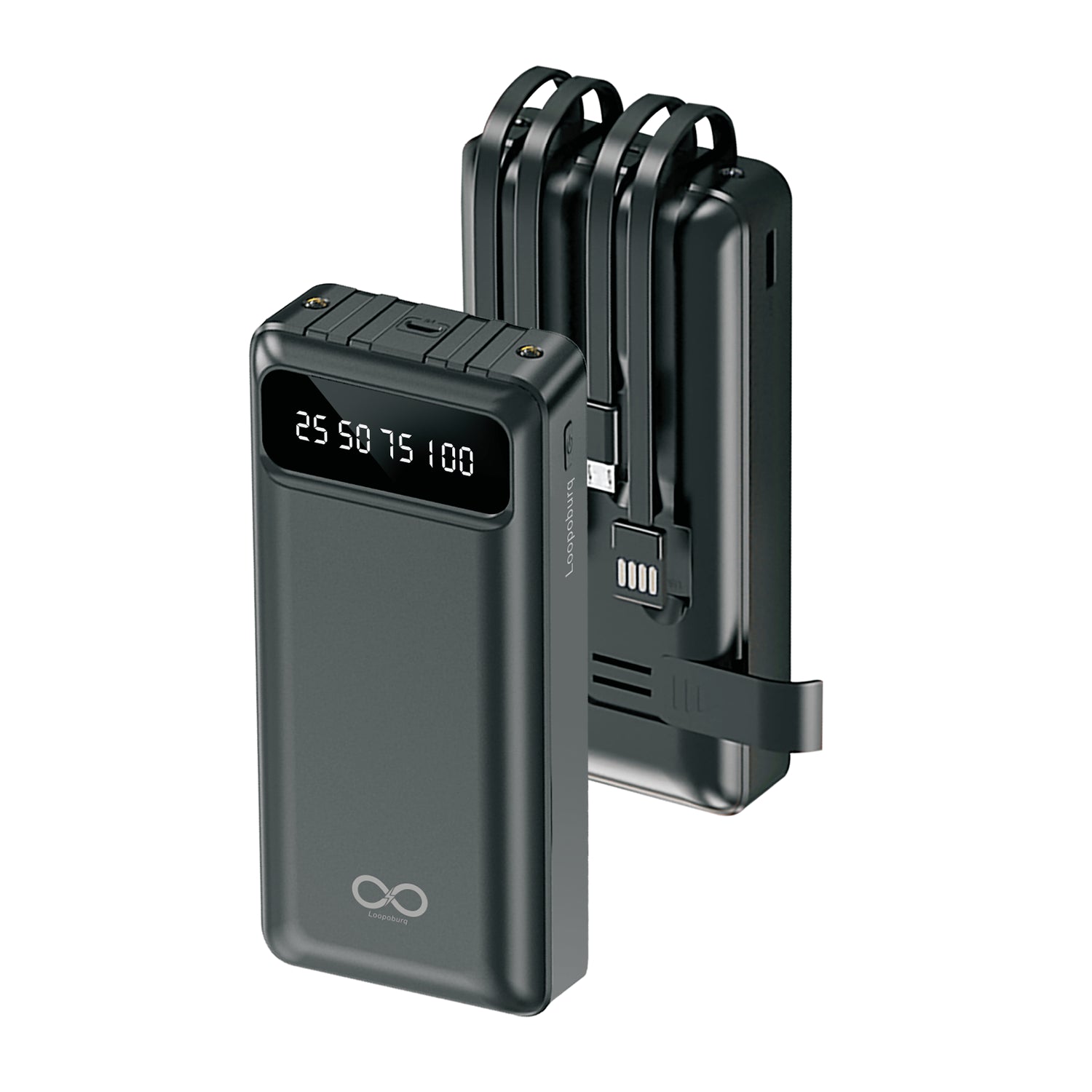 30000mah Powerbank With 4 Built In Cables Pop Stand & Dual Flash Light