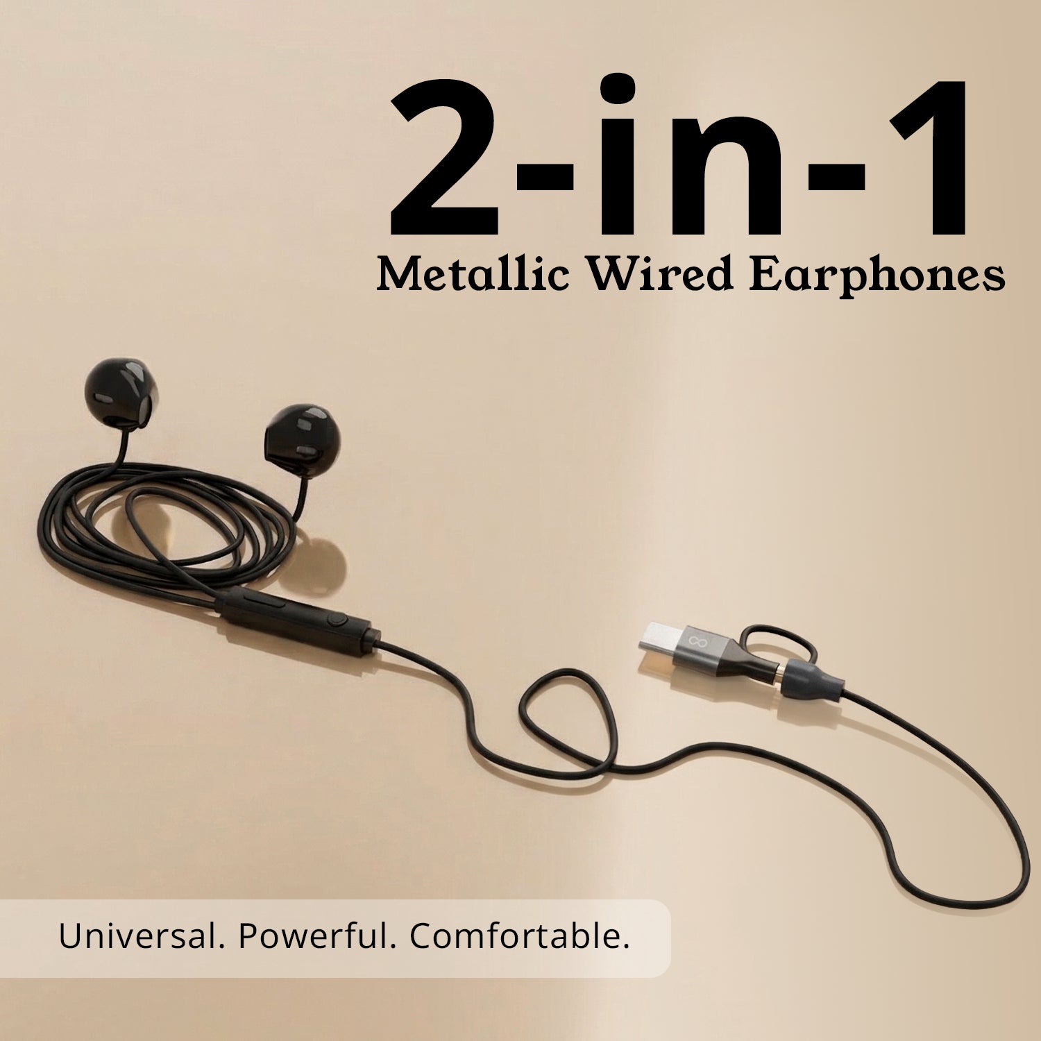 2in1 Earphones Supports TypeC & 3.5MM Pin With 1.2M Wire Length & Metallic Earpiece