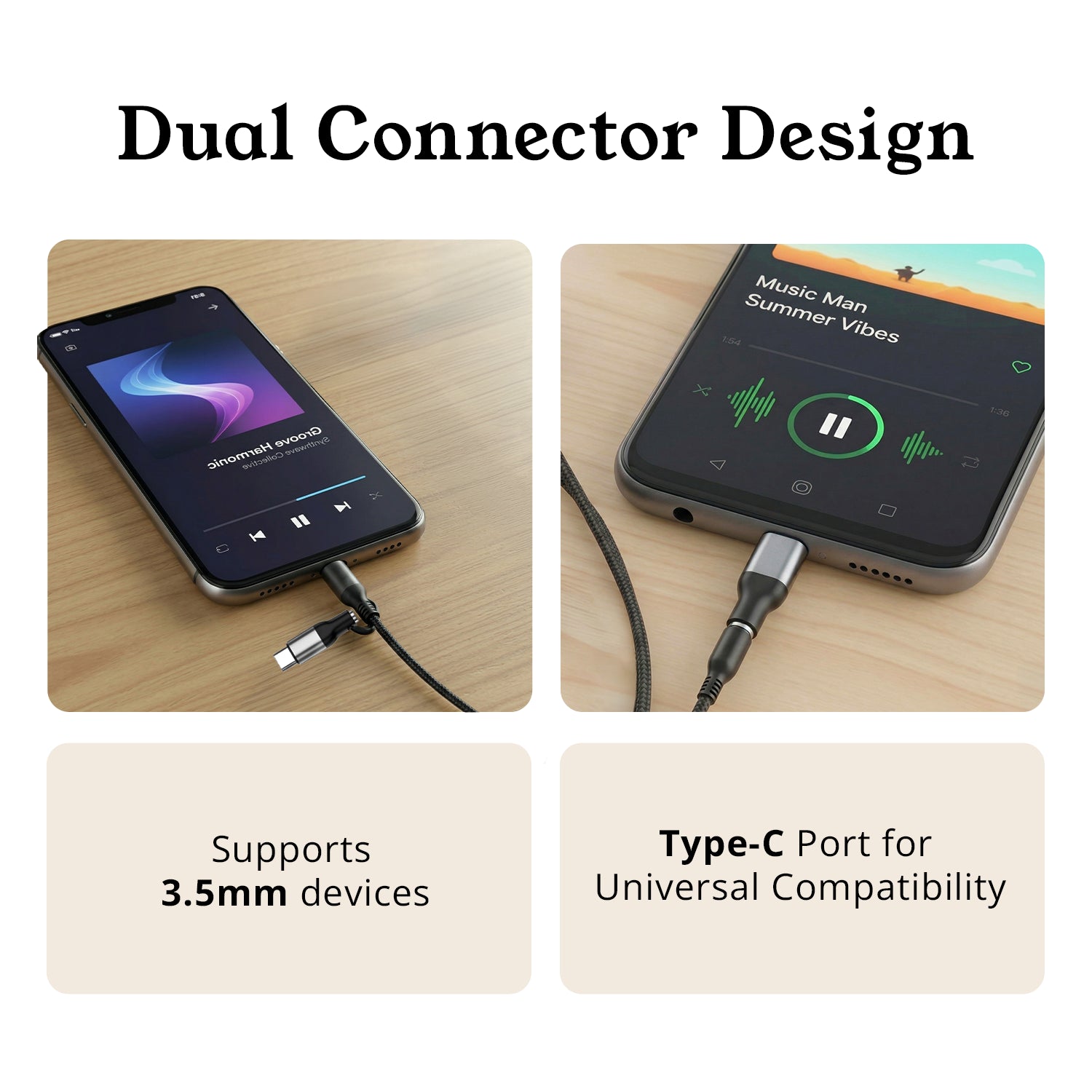 2in1 Earphones Supports TypeC & 3.5MM Pin With 1.2M Wire Length & Metallic Earpiece