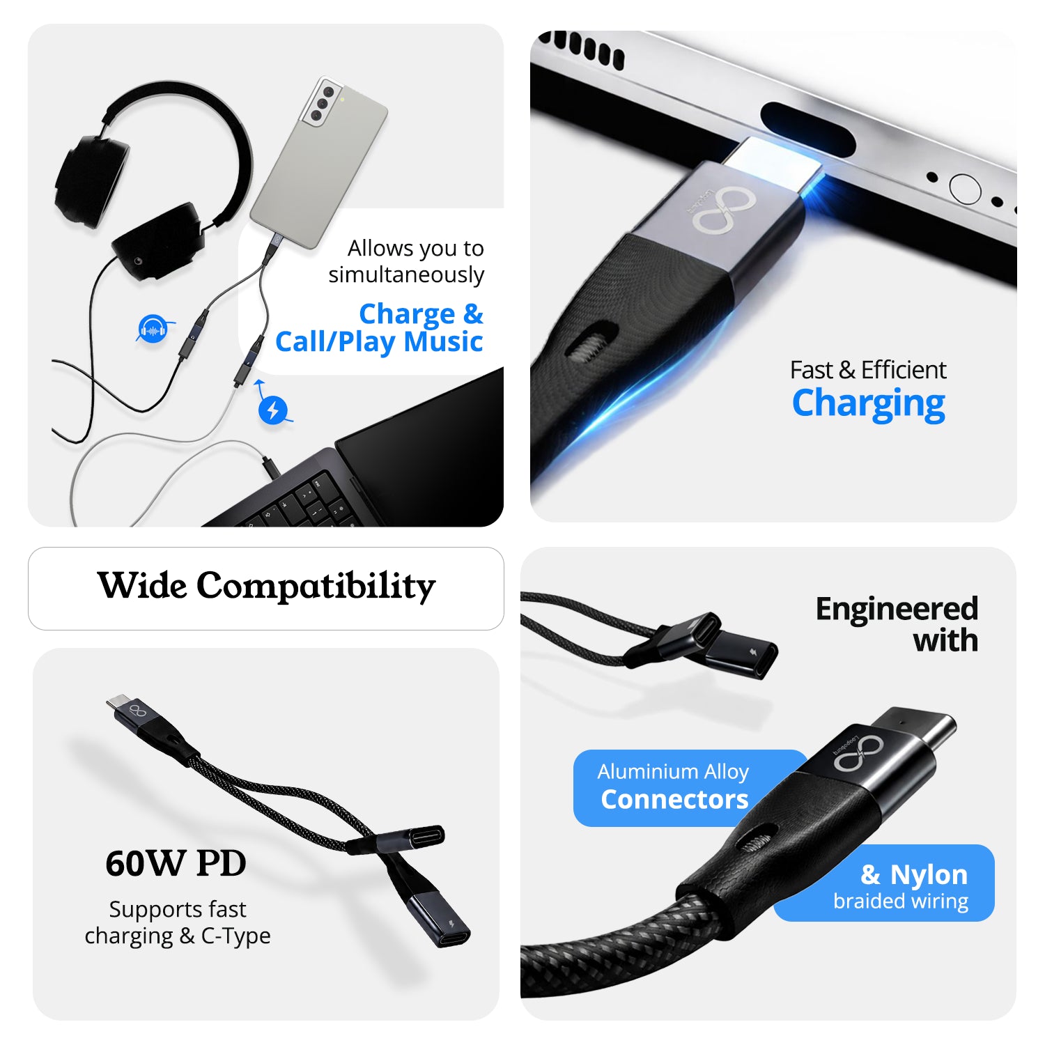 Ultimate Audio & Power Combo: 2-in-1 Metallic Earphones + 60W Audio & Charge Adapter