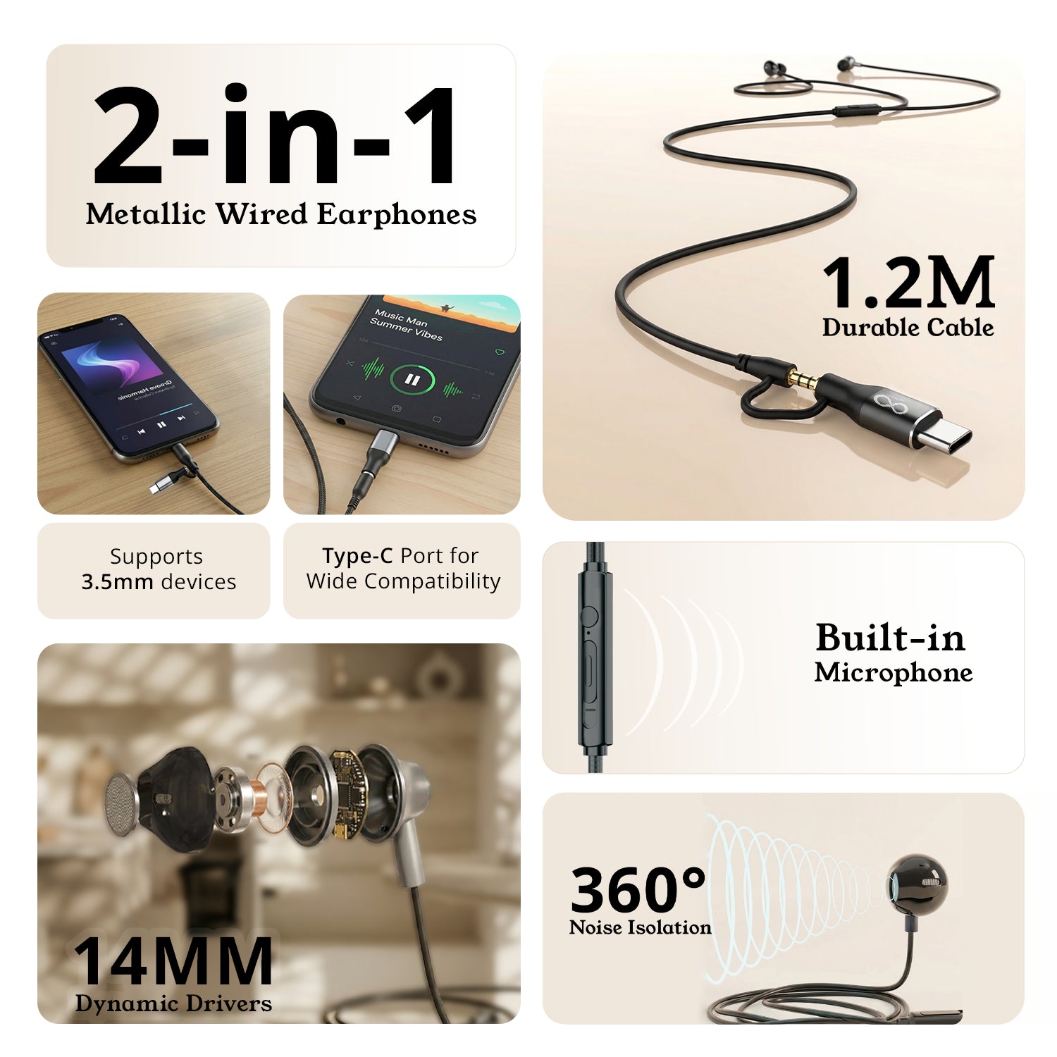 Ultimate Audio & Power Combo: 2-in-1 Metallic Earphones + 60W Audio & Charge Adapter