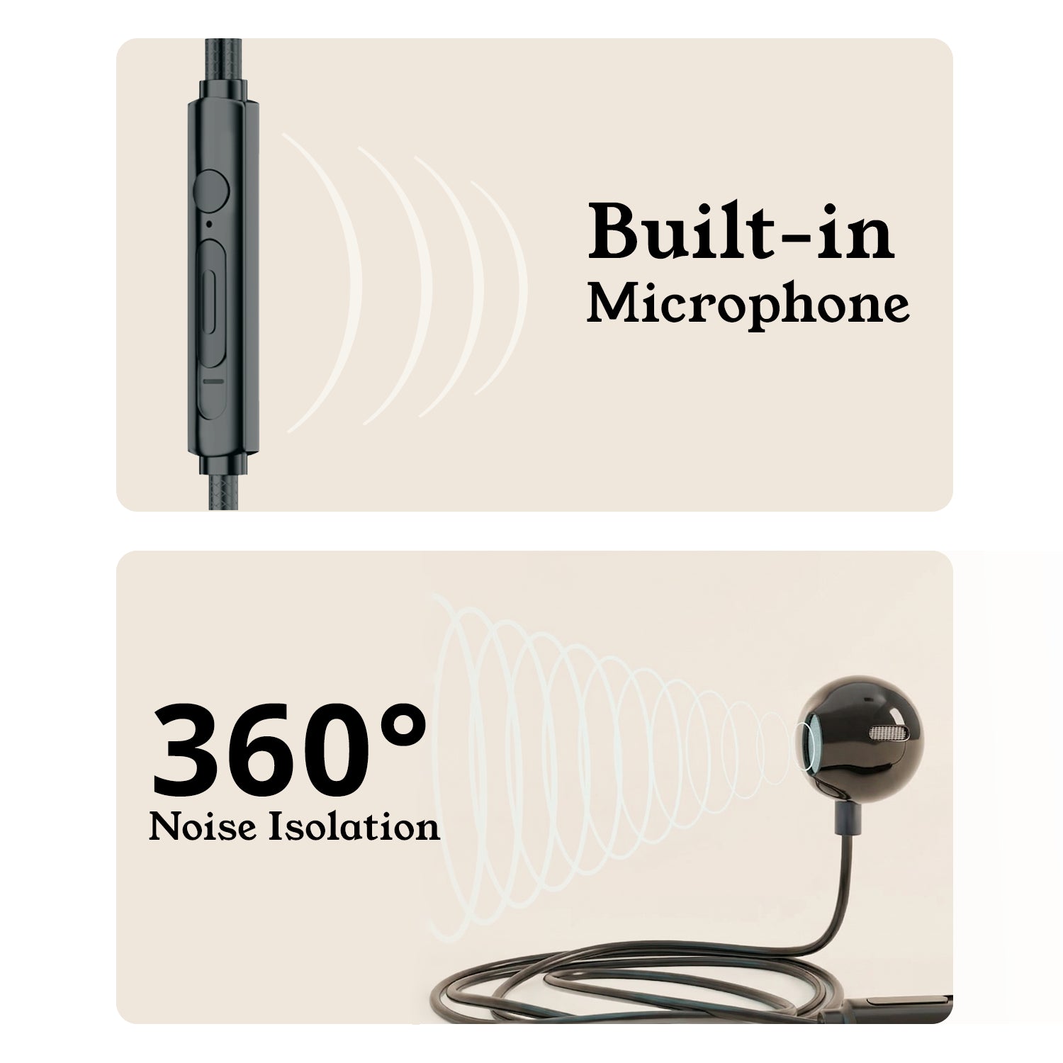 2in1 Earphones Supports TypeC & 3.5MM Pin With 1.2M Wire Length & Metallic Earpiece