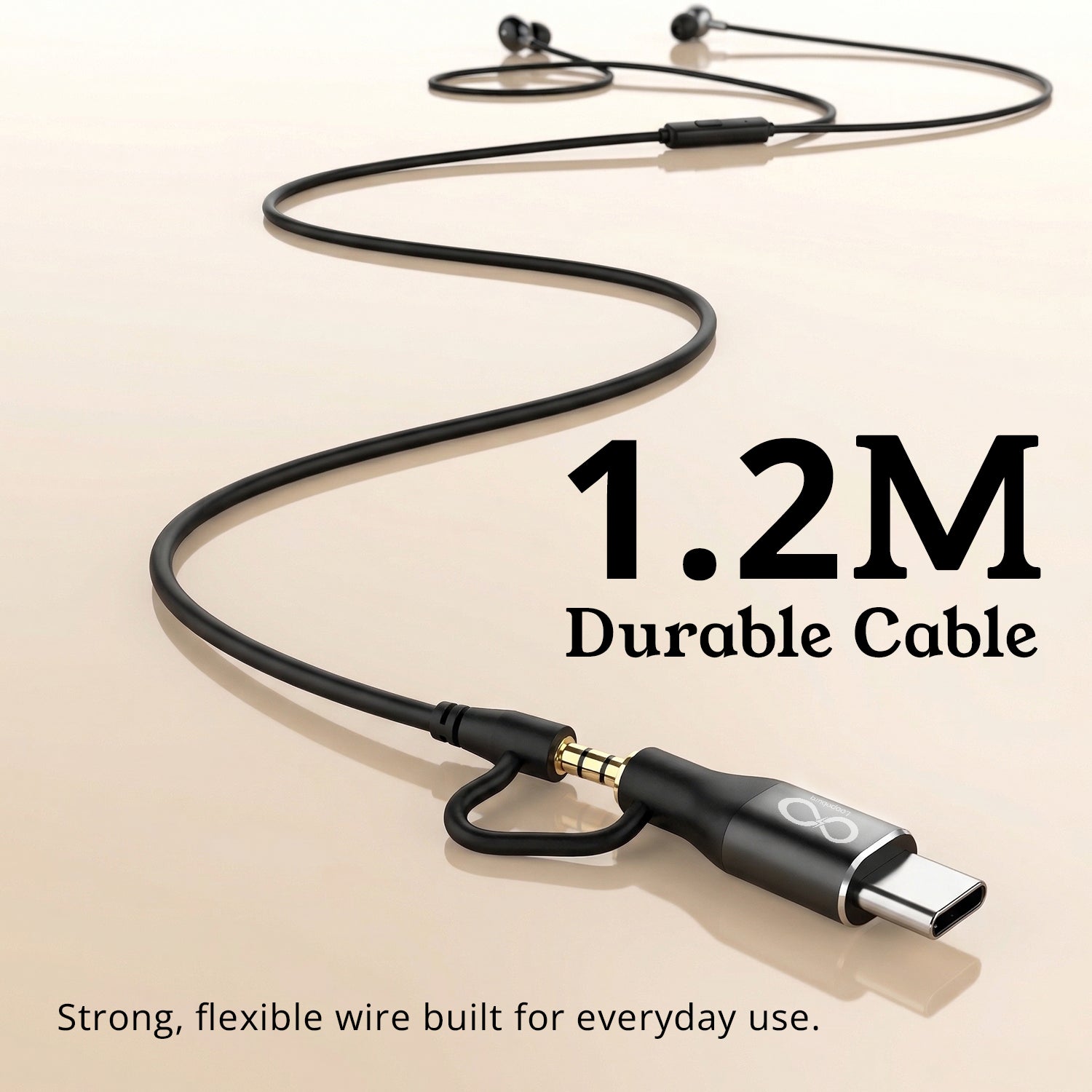 2in1 Earphones Supports TypeC & 3.5MM Pin With 1.2M Wire Length & Metallic Earpiece