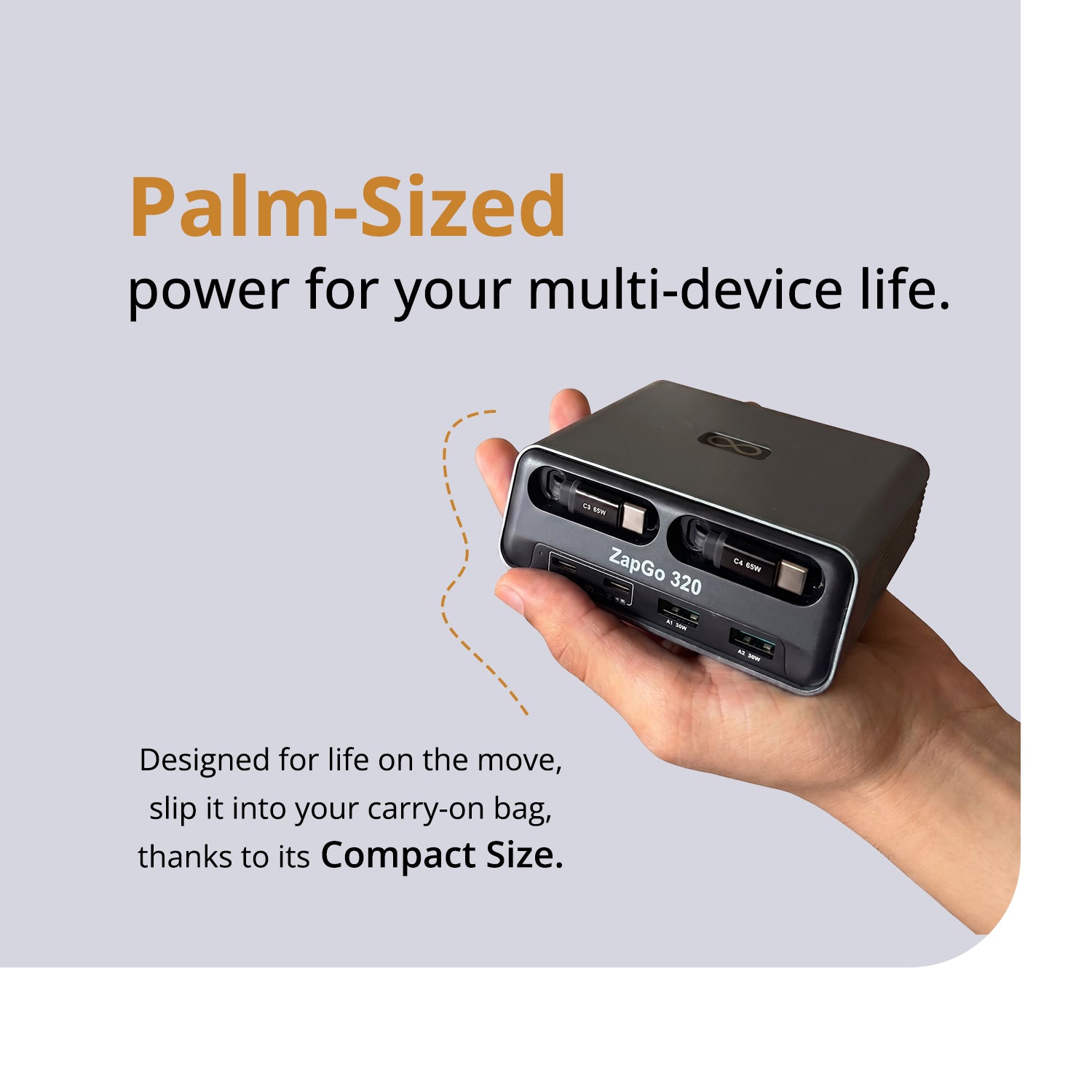 ZapGo 320- Combined Output Of 320W Supports All Fast Charging Protocols With Two Retractable Cables