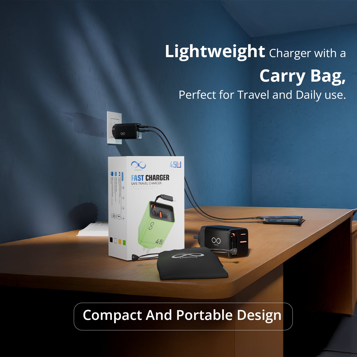 45W Rapid Charger with Retractable Cable